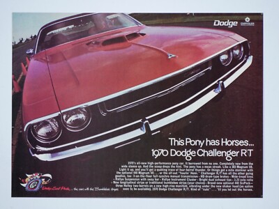 1970 Dodge Challenger RT Vintage This Pony Has Horses Original Print Ad 2 Page