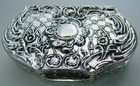 ENGLISH STERLING SILVER PILL BOX BAROQUE  EMBOSSED WITH CENTRAL PLAQUE — photo 1