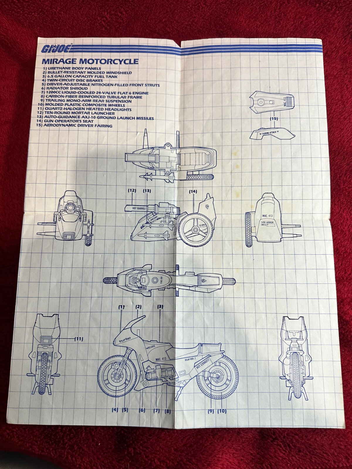 GI Joe 1985 Silver Mirage Motorcycle Vintage Vehicle Blueprints