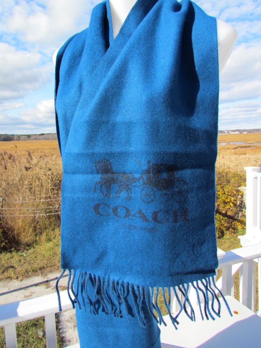NEW COACH scarf 100% cashmere blue $225 warm 72” X 16” navy/denim