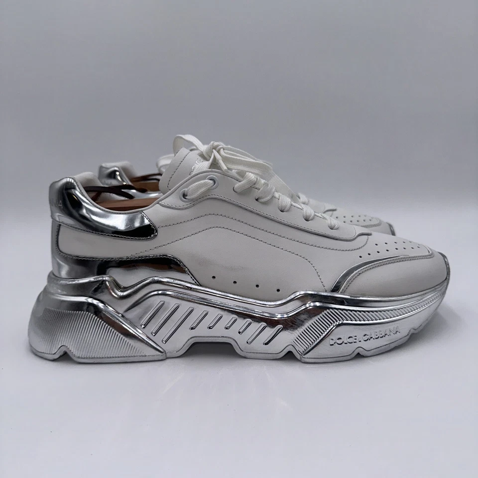 DOLCE & GABBANA Shoes White Silver Leather Daymaster Womens Sneakers EU39.5 /US9 - Image 3 of 4