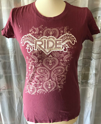 RETRO Stylishes Damen T-Shirt Gr S Flieder - bedruckt RIDE Snowboards