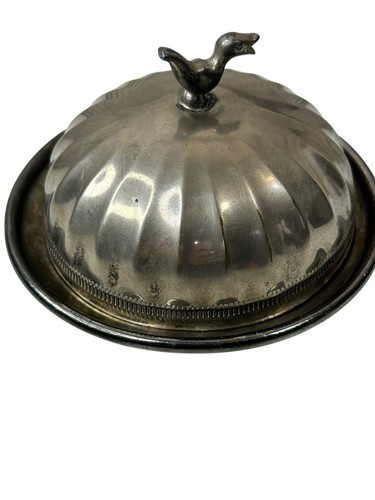 Poole Silver Co Taunton Mass Silverplate Covered round butter dish bird finial - Picture 2 of 8