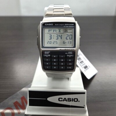 Casio Data Bank Square Digital Calculator Mens Metal Watch DBC-32D