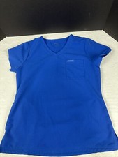 Jaanuu Women's Size Small Blue 3 Pocket V Neck Scrub Top