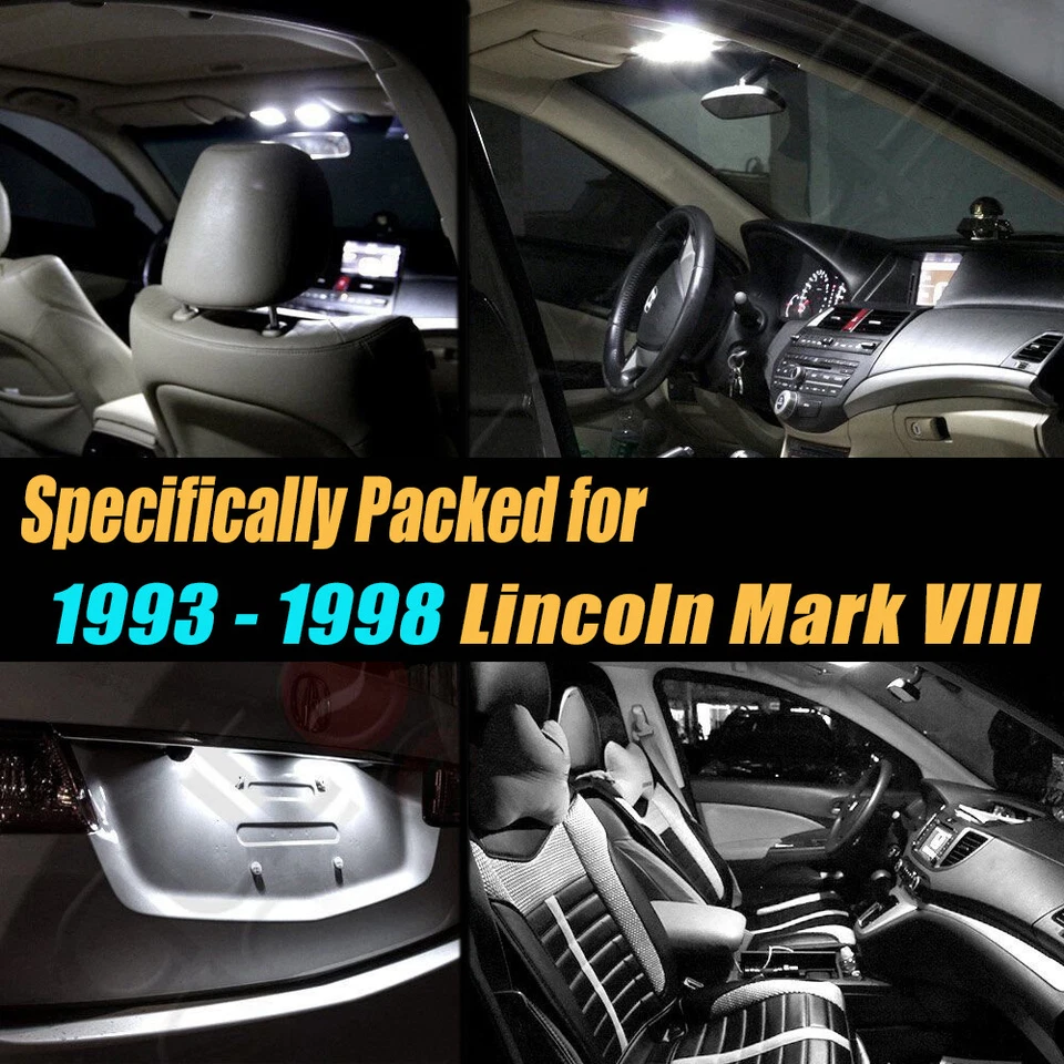 Kit de bombillas LED súper blancas interiores de automóvil de 10 piezas para Lincoln Mark VIII 1993-1998 Foto 2 de 4