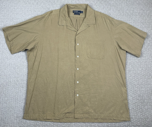 Vintage Polo Ralph Lauren Shirt Size XL Caldwell Silk Loop Collar Camp Beige