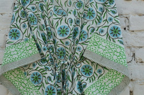 Vintage Indian Block Print Cotton Kaftan Long Maxi Dress Caftan - Picture 7 of 7