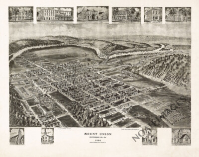 Panoramic Map of Mount Union Pennsylvania 16x20