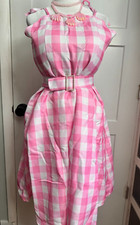 Woman Costume Barbie Dress, New, Size L Halloween Pink Gingham with Accessories