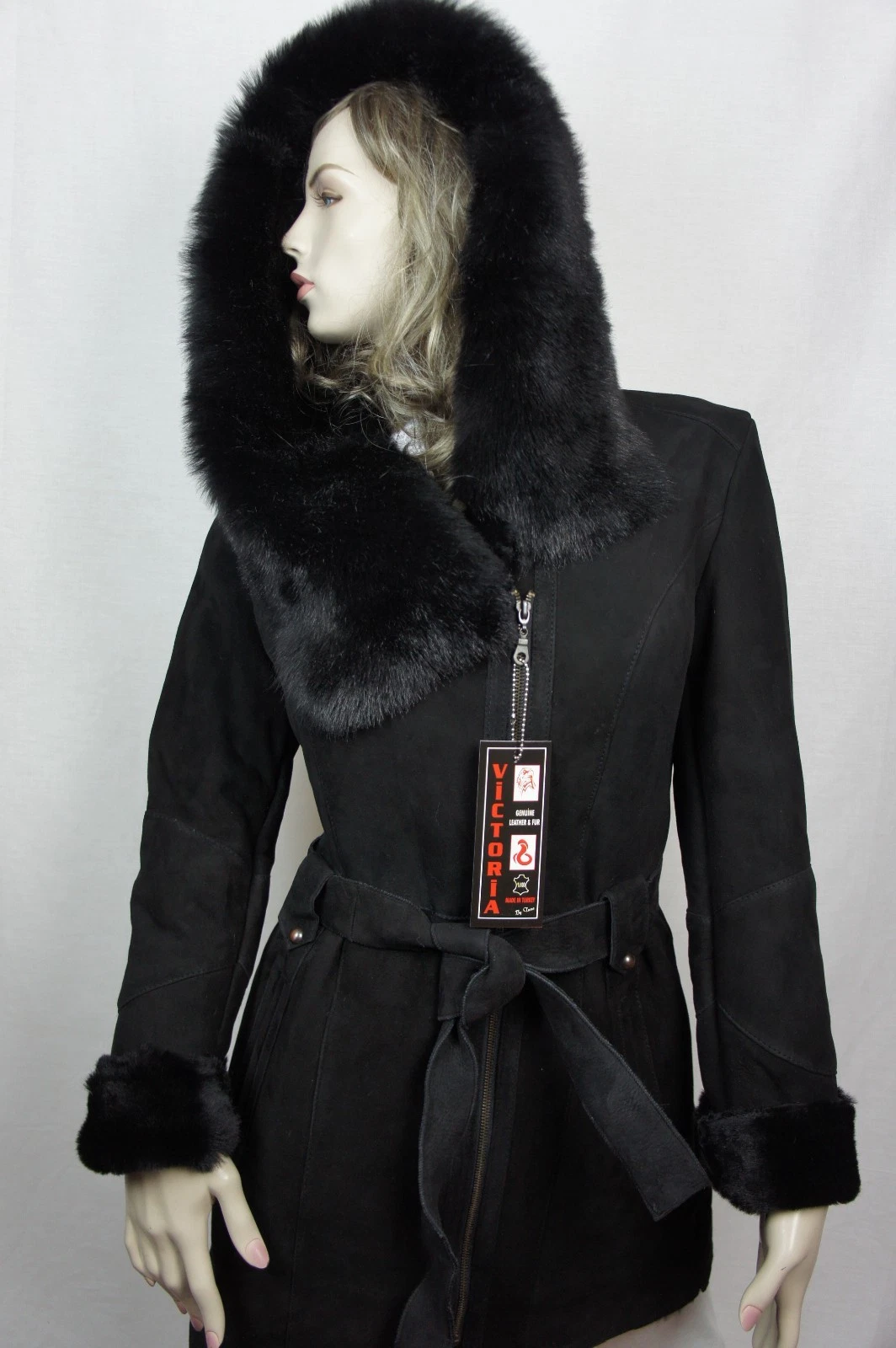 UNDERCOVER NUOVO 100% VERO CAMOSCIO NERO PELLE SHEARLING TOSCANA PELLICCIA CAPPUCCIO CAPPOTTO GIACCA S 7X