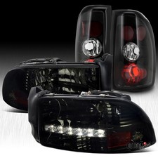 Fit 1997-2004 Dodge Dakota Smoke LED Headlights+Black Tail Lights Brake Lamps