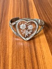 Vintage Intaglio Glass Heart Pendant & Cuff Bracelet Set Roses Silver Tone 80s — photo 3