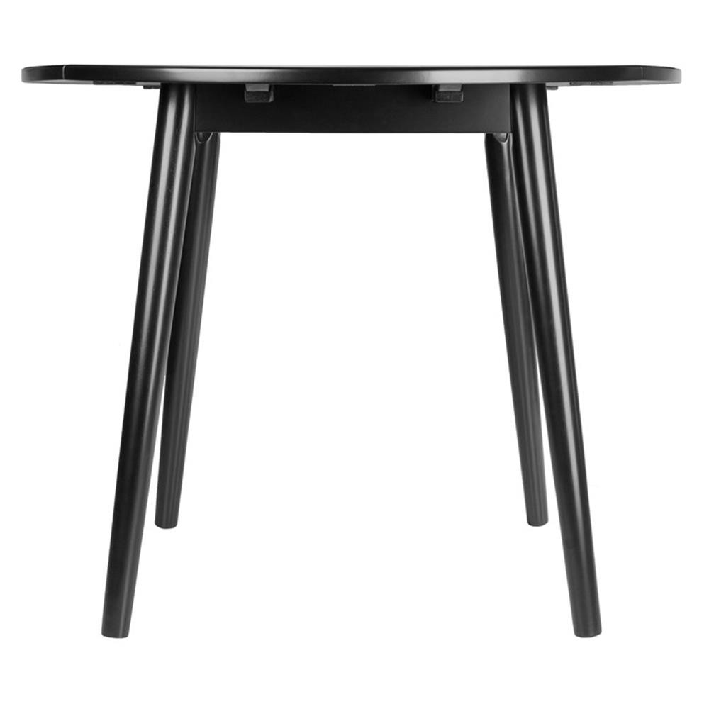 Maklaine 36" Round Drop Leaf Transitional Solid Wood Dining Table in Black