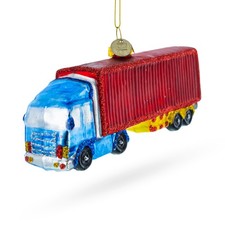Truck with Dry Van Blown Glass Ornament