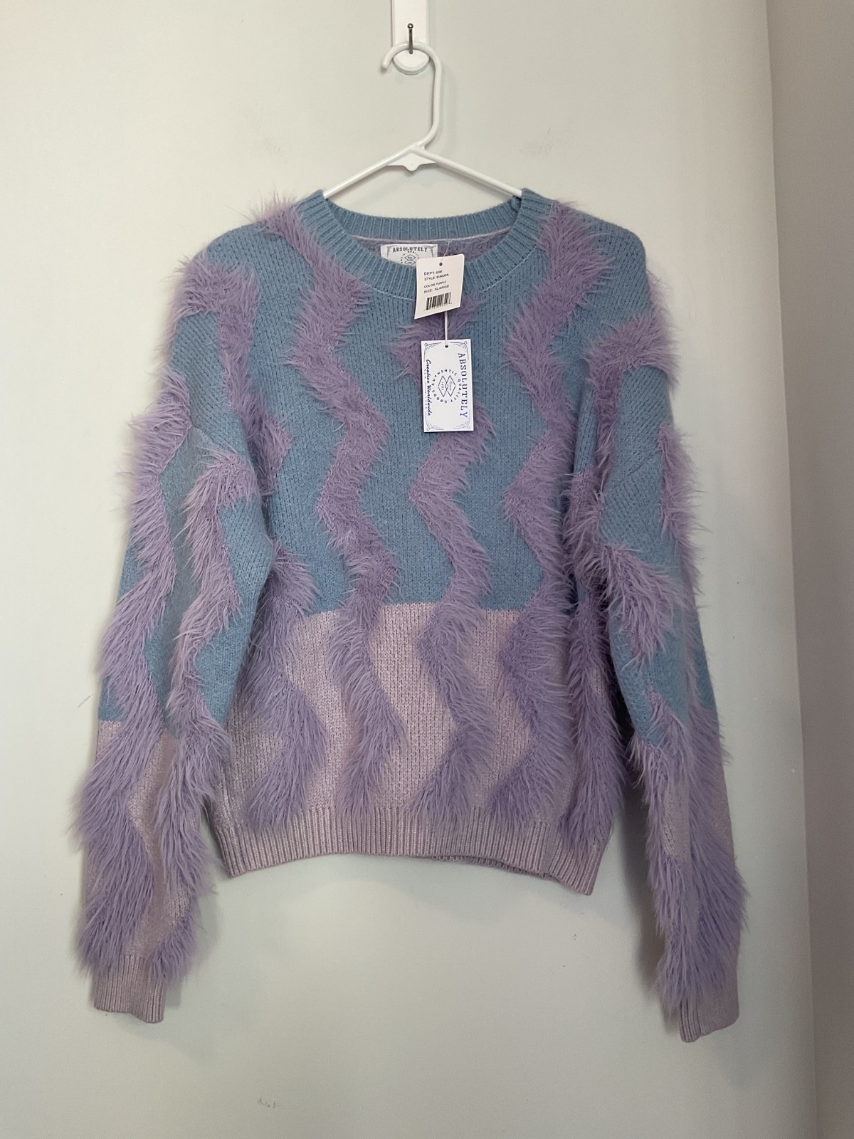 Purple Colorblock Sweater Sz XL Fuzzy NWT Stretch Extra Soft Winter Feminine