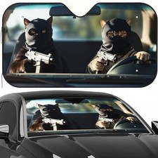 Car Windshield Sun Visor Shade Funny Prank Cat Masked Design for Cars 55 x 30