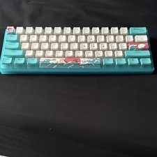 Compact QWERTY Keyboard, Blue White Multicolor, Wave Design Keycaps, English