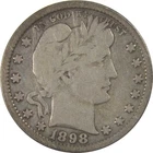 1898 S Barber Silver Quarter VG Very Good 25c Coin SKU:I24590