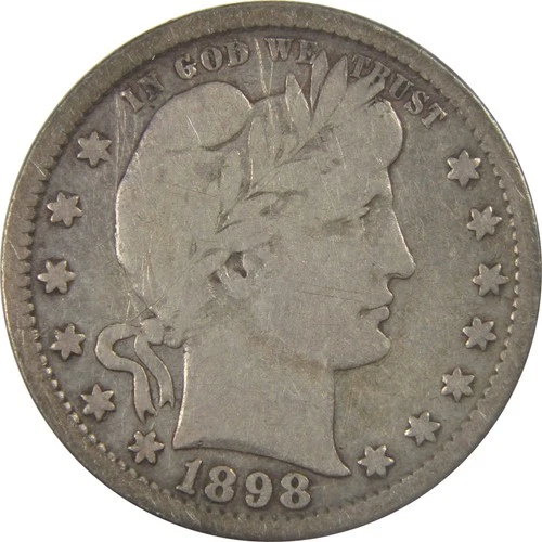 1898 S Barber Silver Quarter VG Very Good 25c Coin SKU:I24590