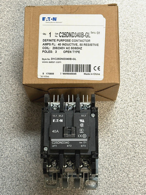 NEW Eaton C25DND340B-GL Contactor 3 Pole 40 Amp 208-240V AC Coil C25DND340B