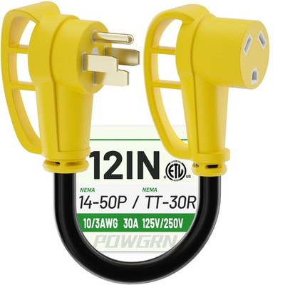 50A to 30A RV Adapter 12in NEMA 1450P to TT30R HeavyDuty 10/3