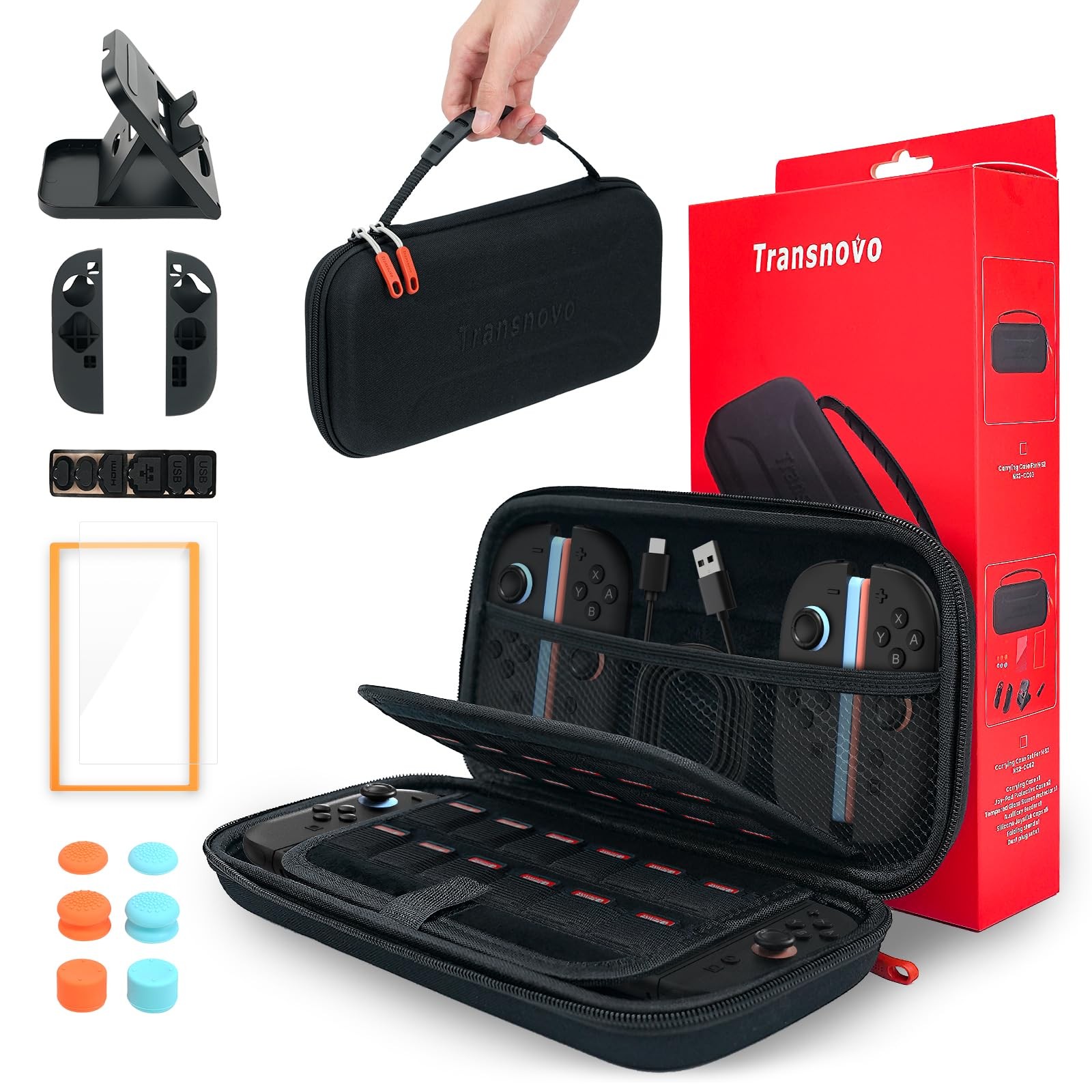 Étui de protection avec verre trempé pour console Nintendo Switch 2 housse pochette noire