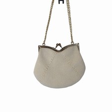 1950s Vintage White Beaded Bag Clutch Purse with Kiss Lock Made in Hong Kong