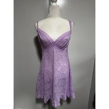 Victoria's Secret Lace Slip Dress Purple Lingerie Mini Dress Back Sleeveless LG