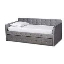 Baxton Studio Jona Gray Velvet Upholstered Twin Size Daybed with Trundle