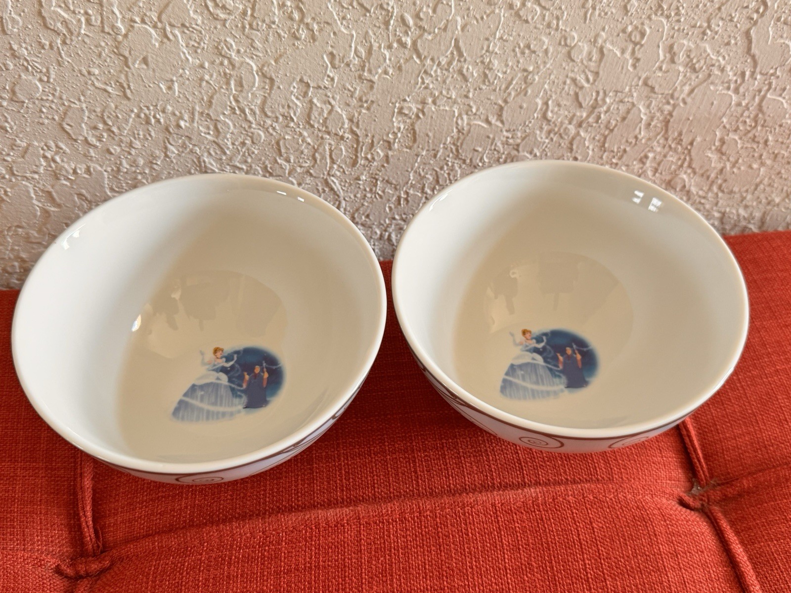 Disney Princess Cinderella Bowl Set of 2 White With Silver Swirls New Hand Wash 
