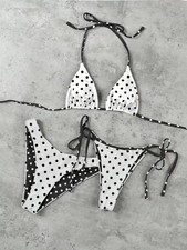 Black White Polka Dot Two-Bottom Bikini   3-P...