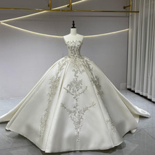 Princess Strapless Wedding Dresses Beaded Glitters Lace Appliques Court Train