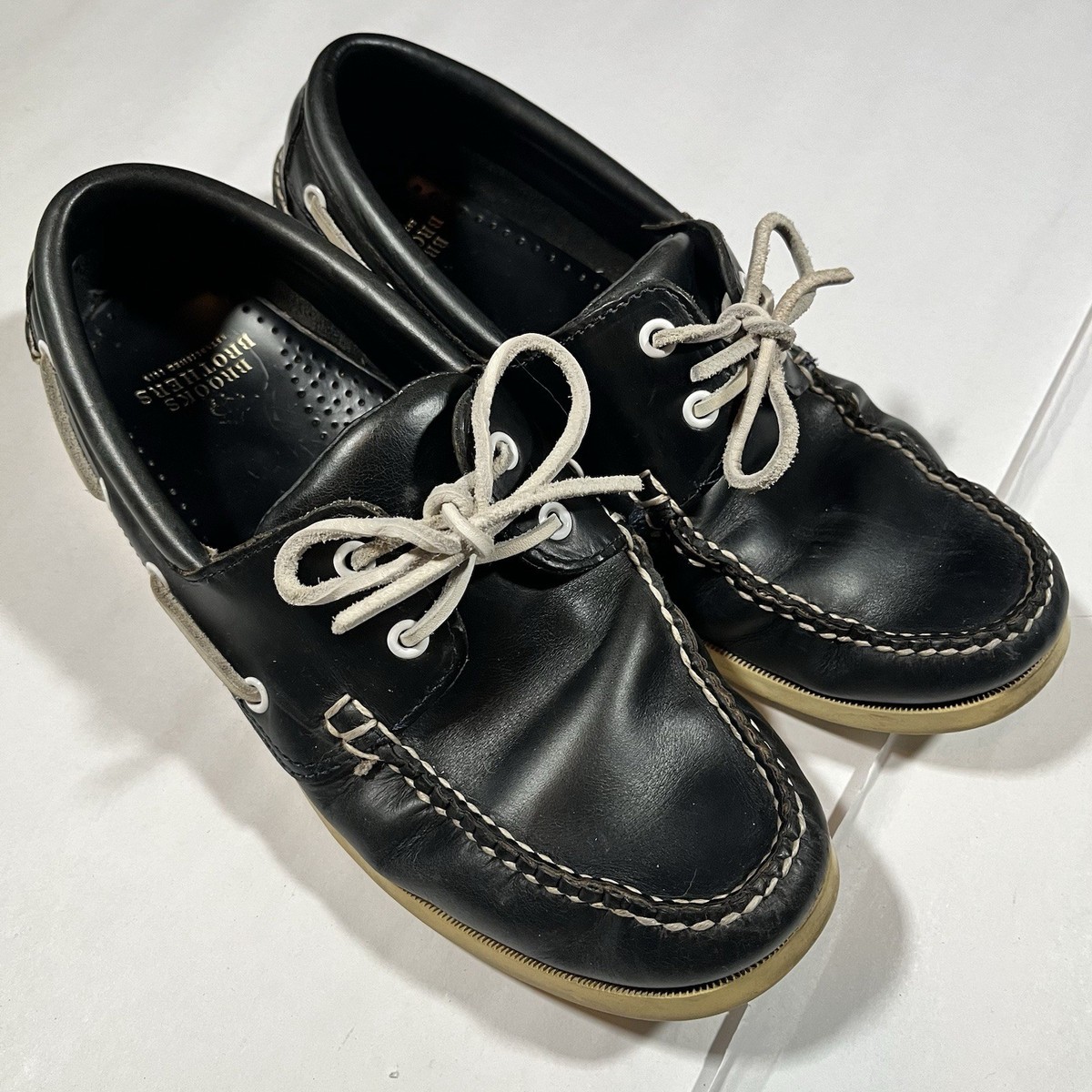 Brooks Brothers Black Boat Shoes With White Soles And Leather