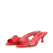 LOUIS VUITTON 08 Butterfly V Mark Patent Leather Mules Womens 35 Red Authentic