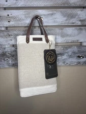 NWT LEGACY a Picnic Time Brand, Dual Bottle Wine Carrier Jute/ Leather