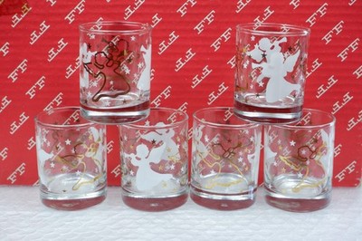 6 Vintage Anchor Hocking Christmas Glass Angel Votive/Tea light Candle Holders
