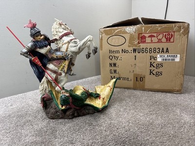 ST GEORGE SLAYING THE DRAGON Statue Sculpture Christian Patron Saint 12  x 9 