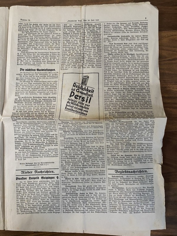Innviertler Nachrichten - July 18, 1936 - Historic Austro-German Era
