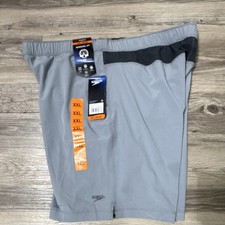 Speedo Men's Tech Volley Swim Shorts Gray Black Elastic Waist Pockets Lined XXL