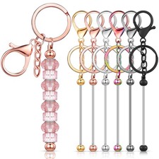6 Pcs Beadable Keychain Bars Blanks Bead Keychain Metal for Pendant DIY Crafts..