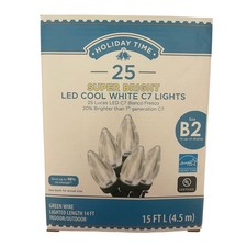 Holiday Time 25-Count Super Bright LED Cool White C7 Lights 15 ft - Lot of 2