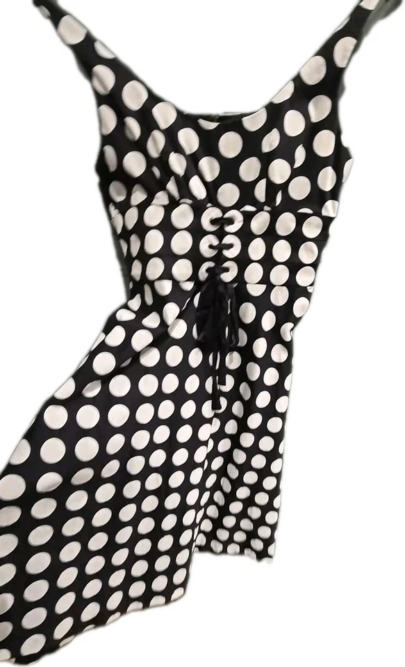 Vestido DONNA RICCO New York Vaina Lápiz Sol Negro Blanco Lunares Talla 10. Gor Foto 2 de 4