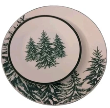 Royal Norfolk 8 pc WOODLAND TREES DINNER & SALAD PLATES Winter Christmas NEW