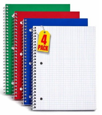 Graph Ruled Spiral Notebooks, 8 x 10.5 Inch Grid Paper, 70 Sheets Each, Black...