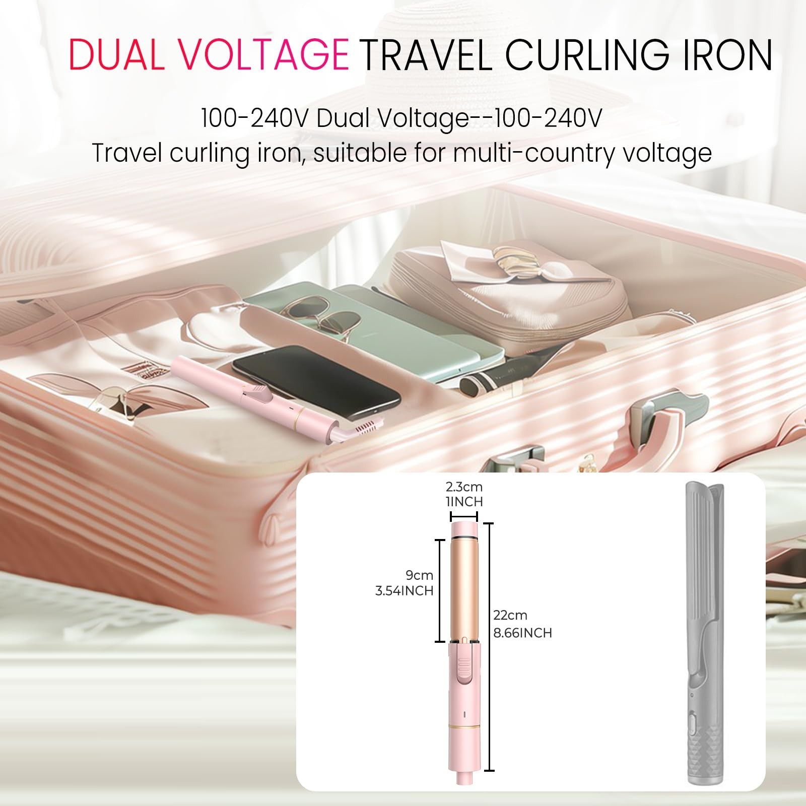 Mini Travel Curling Iron, European Travel Curling Iron Dual Voltage (100V-240...
