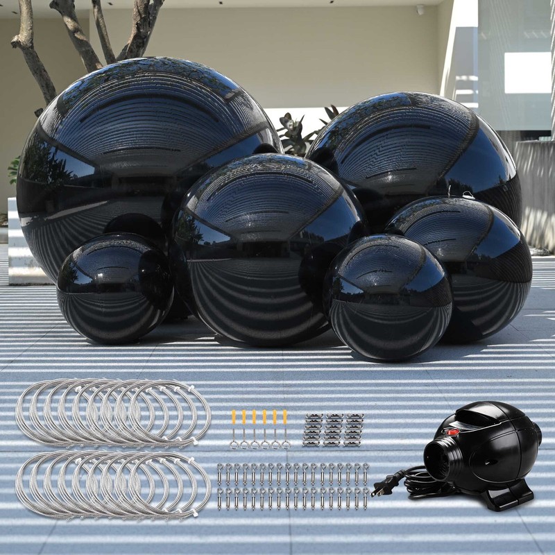 Yescom 6PCS Shiny Inflatable Mirror Ball Set Black w/ Pump & Hanging Kit