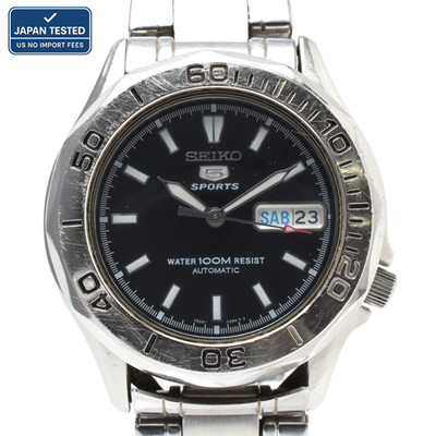 SEIKO 5 Sports 7S26-01G0 Automatic Men's Watch Day-Date Black Dial 39mm Silver