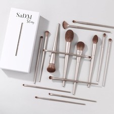 SaDM Shiny Makeup Brush Set 15 Pieces  - Champagne Gold - Wand Wooden Handles