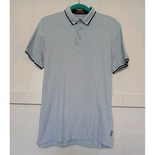 Ted Baker London Geometric Polo Shirt Mens 4 Sky Blue Geo Cotton Short Sleeve 